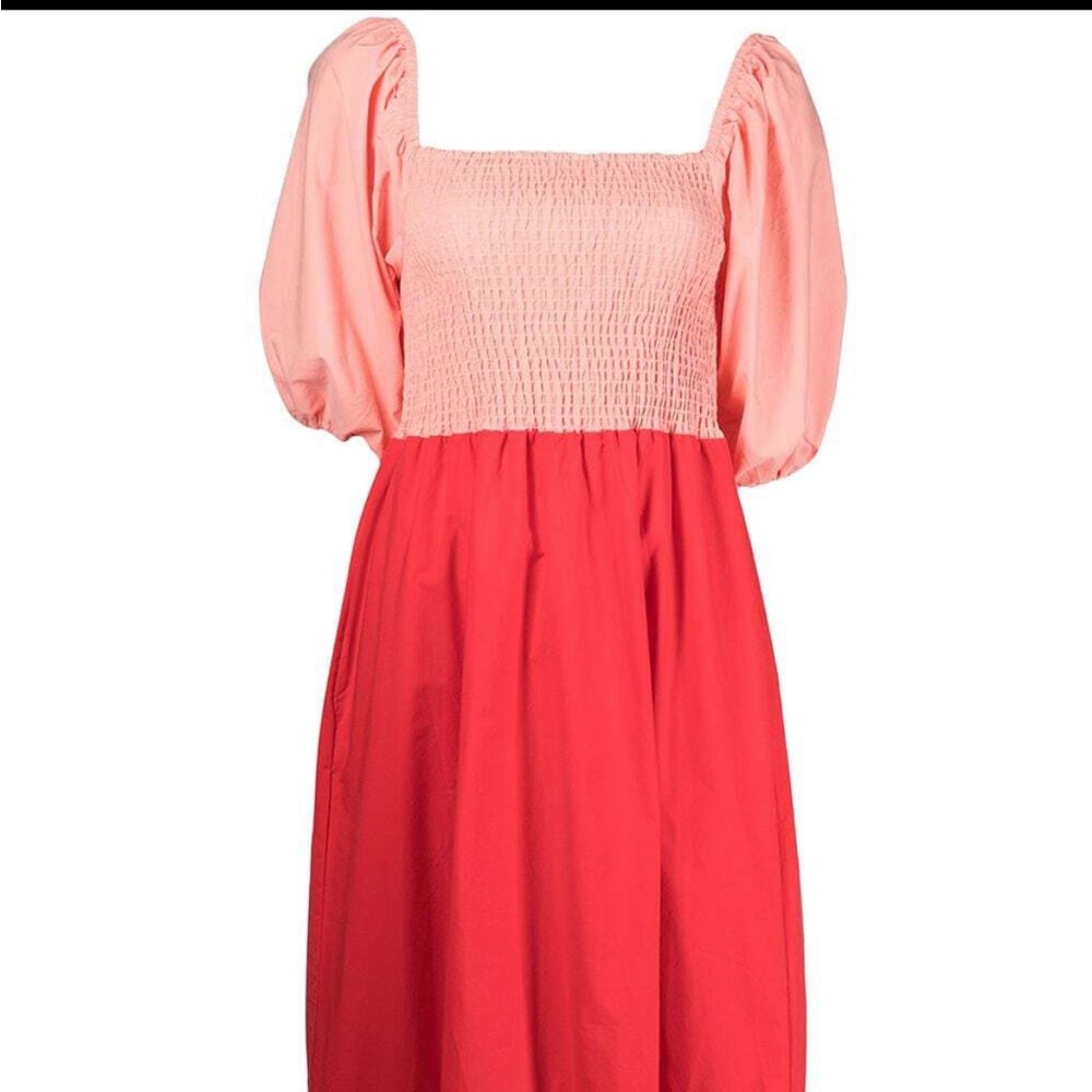 Rhode Midi Dress Eloise Colorblock Pink Orange Tiered Medium M